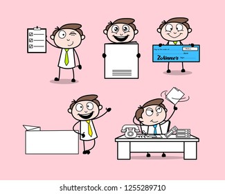   Collection Of Various Happy  Poses  Cartoon Professional Businessman