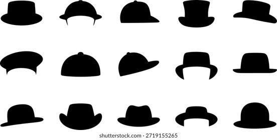 Colección de varias siluetas de sombrero sobre fondo blanco