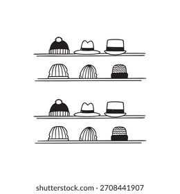 Collection of Various Hats on Display Shelves