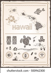 collection of various hawaiian and polynesian design elements