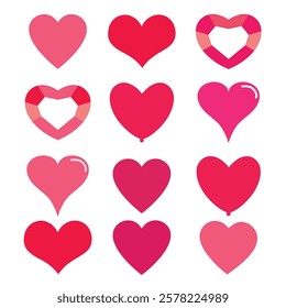 A collection of various heart shapes perfect for valentine's day, love themed designs, and romantic decorations.