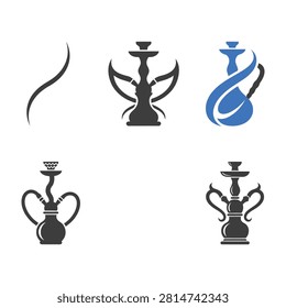 A collection of various hookah and shisha pipe silhouettes, perfect for lounge bar branding, menu designs, or tobacco shop signage. Simple, clean, minimalist icons.