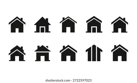 Coleção de vários ícones de casa em diferentes desenhos e estilos em um fundo branco