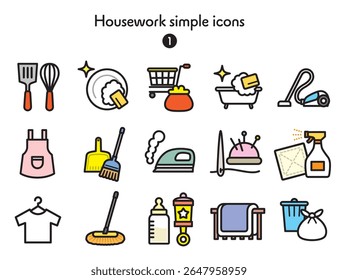 Collection of various household chores icons