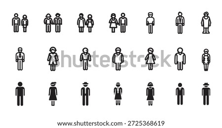 Collection of various human figure icons in different attire and arrangements
