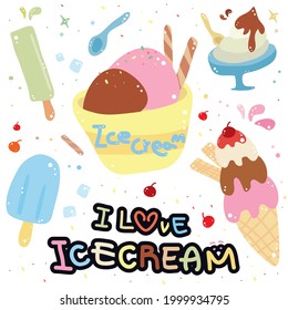 A collection of various ice cream illustrations that go well with summer