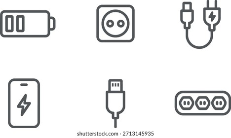 Colección de varios iconos que representan la carga y la potencia