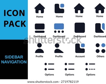 Collection of various icons for sidebar navigation, including home, dashboard, profile, and options.