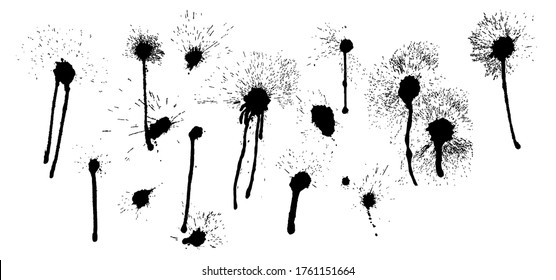 Colección de varias salpicaduras de tinta. Textura de pulverización, conjunto de esténciles de grafiti. Colección aislada con seguimiento de alto nivel. Pintar manchas aisladas sobre fondo blanco.