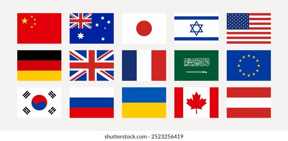 Collection of various international flags representing countries from around the world. Isolated on a white background. vector illustration