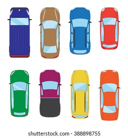 Collection of various isolated cars icons. Car top view illustration. Vector eps 10