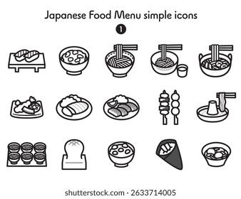 A collection of various Japanese cuisine icons