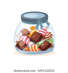 A collection of various kinds of candy with full colors in a jar vector illustration