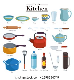 Collection of various kinds of cooking utensils and cooking materials that are often used in the kitchen