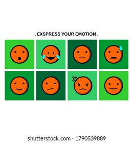 collection of various kinds of expressions with orange emoticons