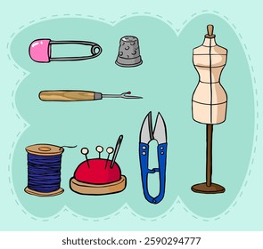 a collection of various kinds of sewing tools