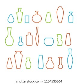 Collection of various kinds of vases. Vector illustration. Linear style