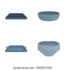 Collection of various kitchen and baking dishes isolated on a white background