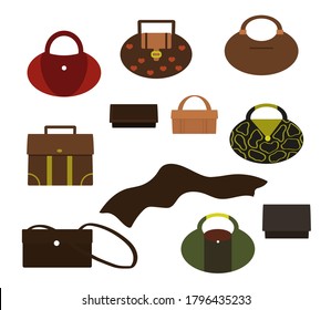 Collection of various ladies handbags on a white background. Vector illustration.