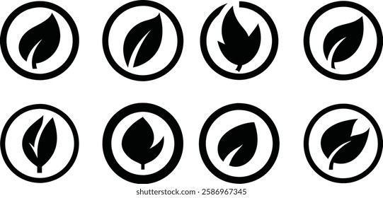 Collection of Various Leaf Icons in Circles