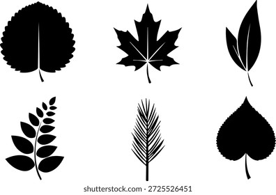 Collection of various leaf silhouettes