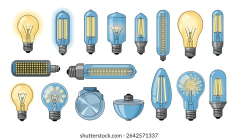 A Collection of Various LED Light Bulbs with Different Shapes and Light Levels