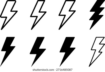 Collection of various lightning bolt icons in different styles