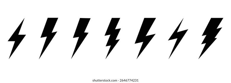 Collection of various lightning bolt shapes isolated on white background