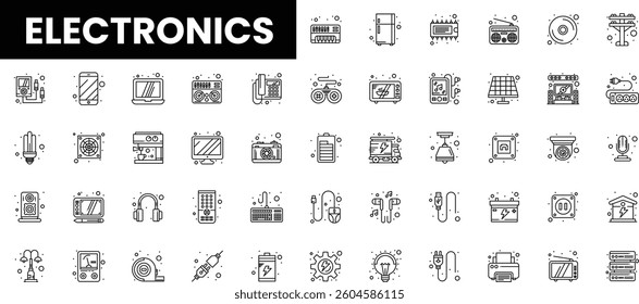 A collection of various line icons representing electronics and gadgets.
