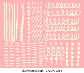 Colección de varios patrones de línea y Elementos decorativos sobre un fondo pastel impresión de arte editable