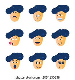 Collection of various male expressions. Contains Icons like winking faces with tongues, Confused faces, happy, angry and more. Vector illustration.