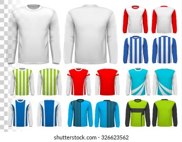 Collection of various male long sleeved shirts. Design template. The shirt is transparent and can be used as a template with your own design. Vector. 