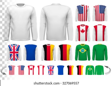 Collection of various male long sleeved shirts. Design template. The shirt is transparent and can be used as a template with your own design. Vector. 