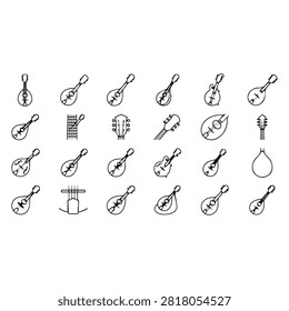 A collection of various mandolin and stringed instrument icons depicted in a simple black and white line art style.