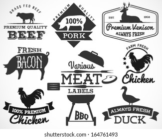 Collection of Various Meat Labels and Badges in Vintage Style