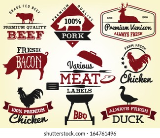 Collection of Various Meat Labels and Badges in Vintage Style