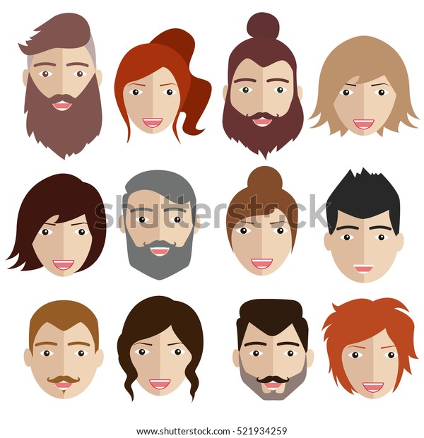 Collection Various Men Woman Stylish Haircuts Stock Vector