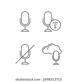 Colección de varios iconos de micrófono para la interfaz de usuario y diversas funciones.