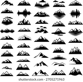 Coleção de várias silhuetas do pico da montanha: arte ícones da natureza