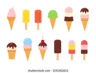 Collection of various multicolored ice cream icons. Vector illustration isolated on white background  - Shutterstock ID 1592302651