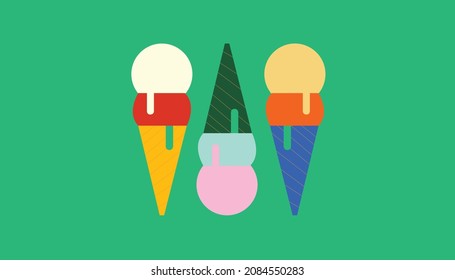 Collection of various multicolored ice cream icons. Vector illustration isolated. Geometric