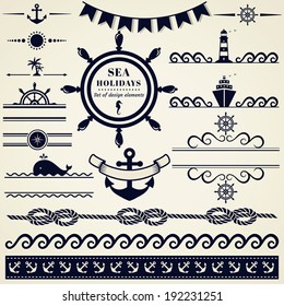 Collection of various nautical elements for design and page decoration. Vector illustration. svg