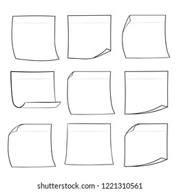 Collection of various note papers. Hand drawn doodle notepaper for messages set. Vector illustration