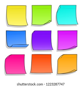 Collection of various note papers. Hand drawn doodle notepaper for messages set. Vector illustration
