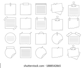 Collection of various note papers. Hand drawn doodle notepaper for messages set. Vector illustration