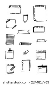 Collection of various note papers. Hand drawn doodle notepaper for messages set. Vector illustration