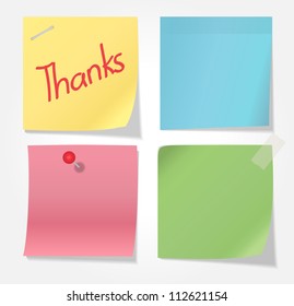 Collection of various note papers on white background