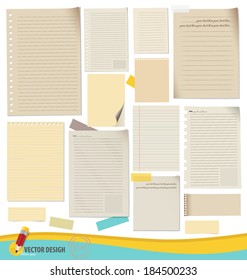 Collection of various note papers, ready for your message. Vector illustration.