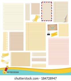 Collection of various note papers, ready for your message. Vector illustration.