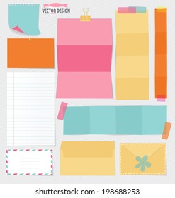 Collection of various note papers, ready for your message. Vector illustration.
